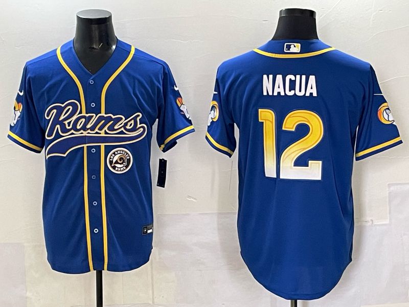 Men 2025 Los Angeles Rams #12 Nacua Blue Second generation joint name Nike Limited NFL Jersey style 04